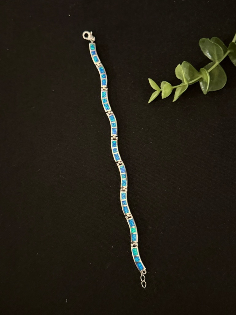 Sterling Silver 925 Blue Opal Inlay Bracelet - Picture 9 of 10